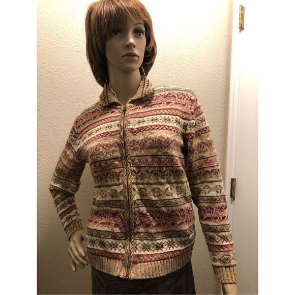 Vintage Shaver Lake Petite patterned full zip knit sweater size Petite Medium - Picture 5 of 11